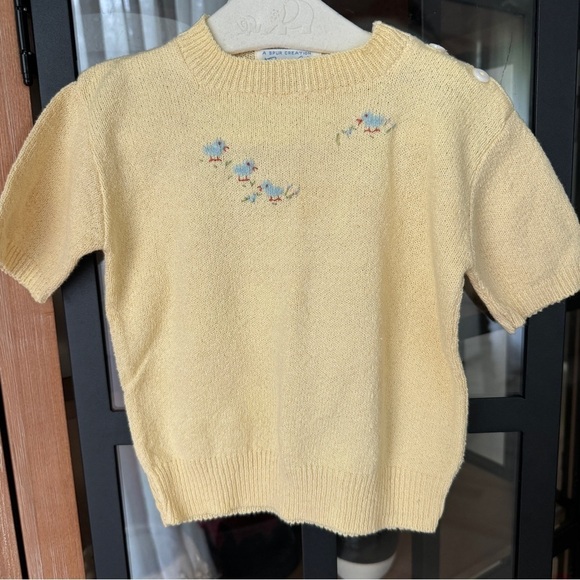 Carter's Other - Vintage 60s baby embroidered Knit Sweater Bouclé Ducks unisex short sleeve top